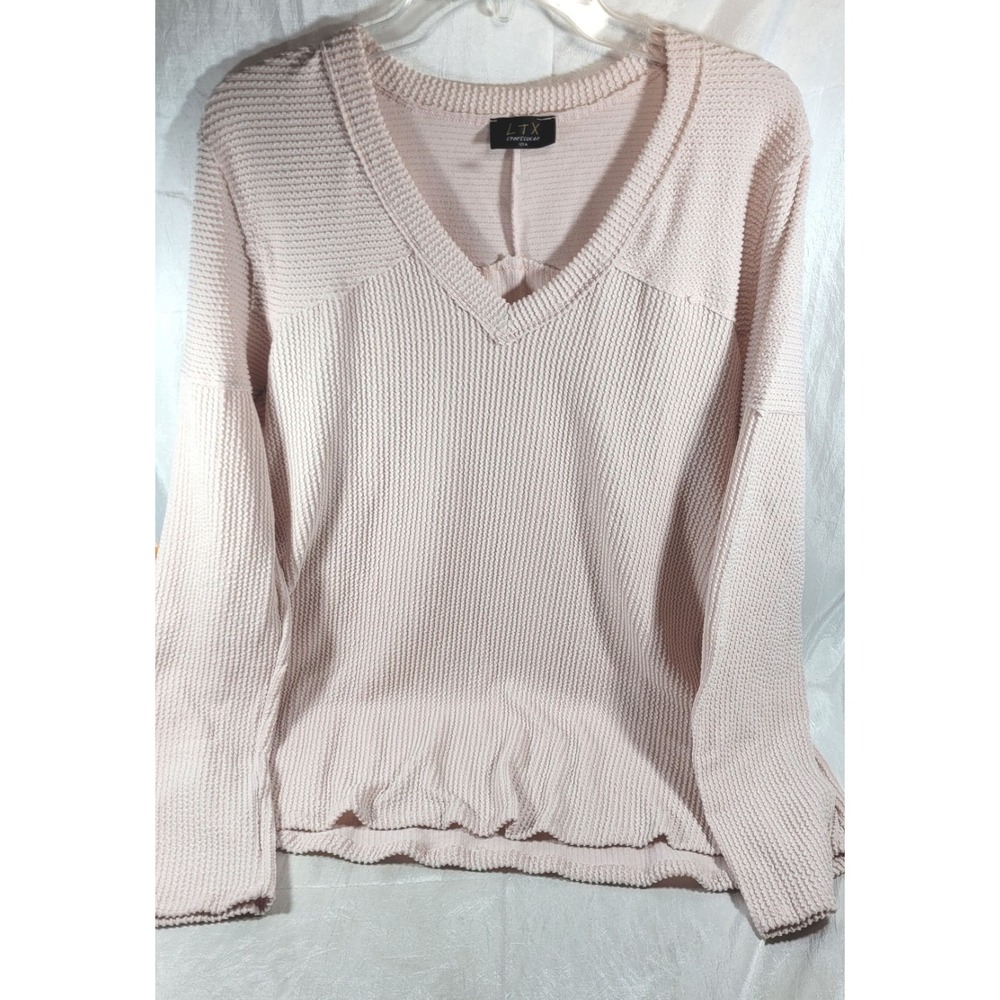 LTX Sportswear Women's Long Sleeve Oversized Textured Sweater - Lt Pink - M